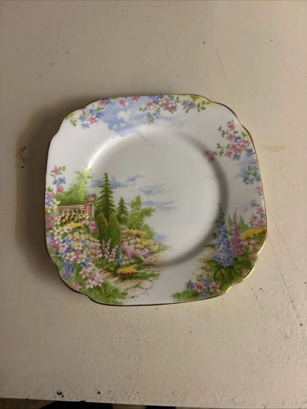Royal Albert Floral Garden Porcelain Plate with Gold Trim